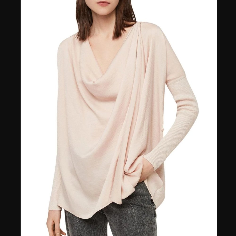 NEW Allsaints Erma Cowl Neck 2-Way Blouse Sweater Petal Pink Size S